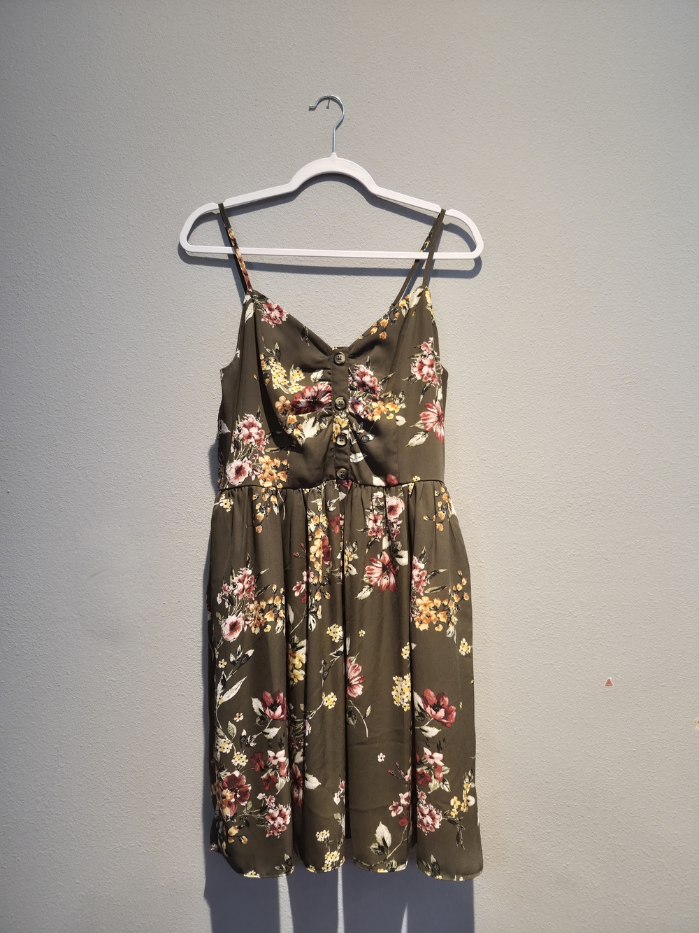 Xhilaration Olive Floral Button-Front Mini Dress